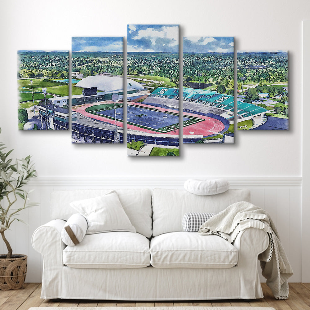 Rynearson Painting Stadium Watercolor, Ypsilanti Michigan Watercolor, Sport Art, Mixed 5 Panel, Canvas Print Wall Art