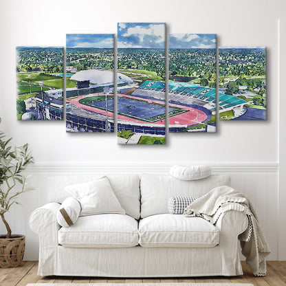 Rynearson Painting Stadium Watercolor, Ypsilanti Michigan Watercolor, Sport Art, Mixed 5 Panel, Canvas Print Wall Art