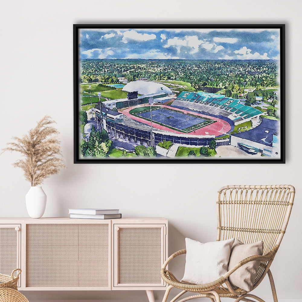 Rynearson Painting Stadium Watercolor, Ypsilanti Michigan Watercolor, Sport Gift Art, Framed Canvas Print Wall Art