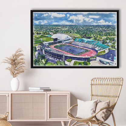 Rynearson Painting Stadium Watercolor, Ypsilanti Michigan Watercolor, Sport Gift Art, Framed Canvas Print Wall Art