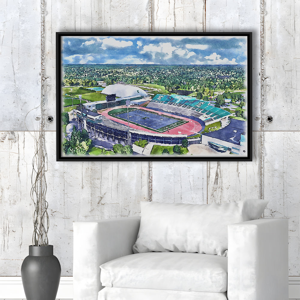 Rynearson Painting Stadium Watercolor, Ypsilanti Michigan Watercolor, Sport Gift Art, Framed Canvas Print Wall Art