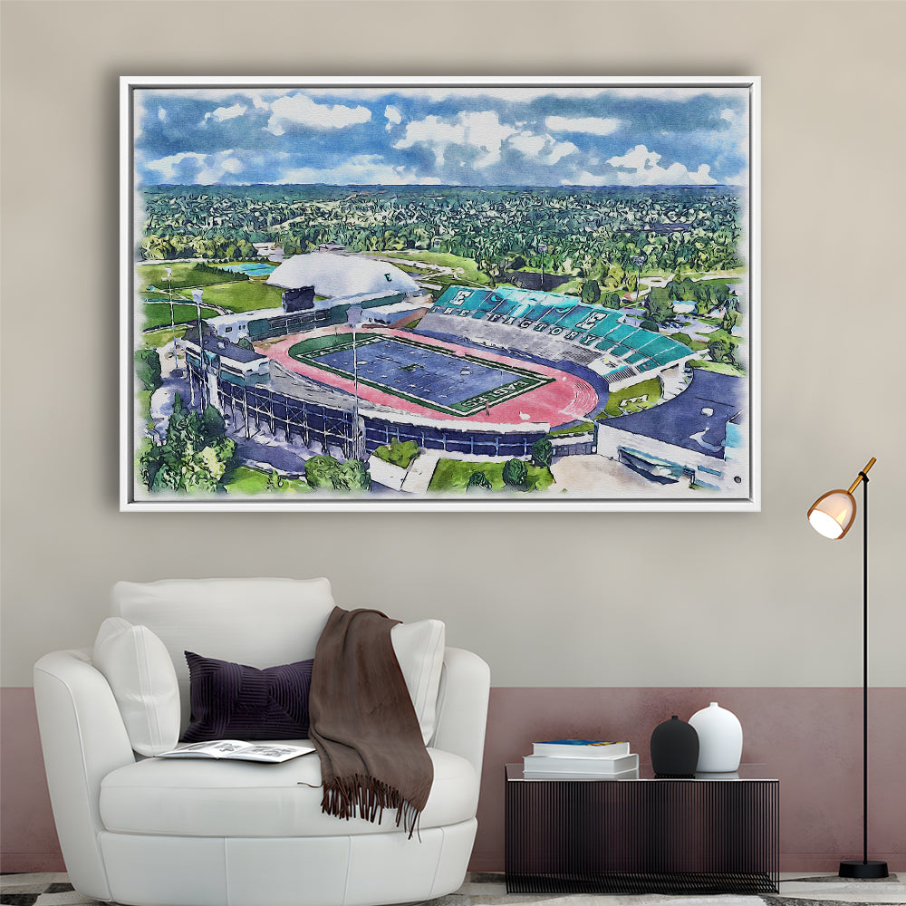 Rynearson Painting Stadium Watercolor, Ypsilanti Michigan Watercolor, Sport Gift Art, Framed Canvas Print Wall Art