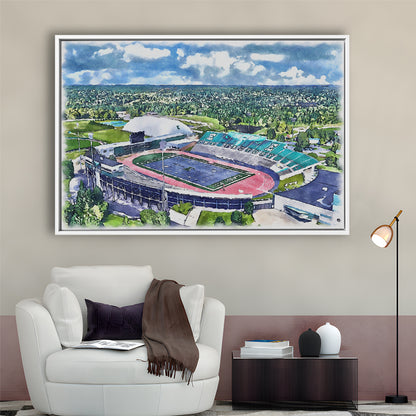 Rynearson Painting Stadium Watercolor, Ypsilanti Michigan Watercolor, Sport Gift Art, Framed Canvas Print Wall Art