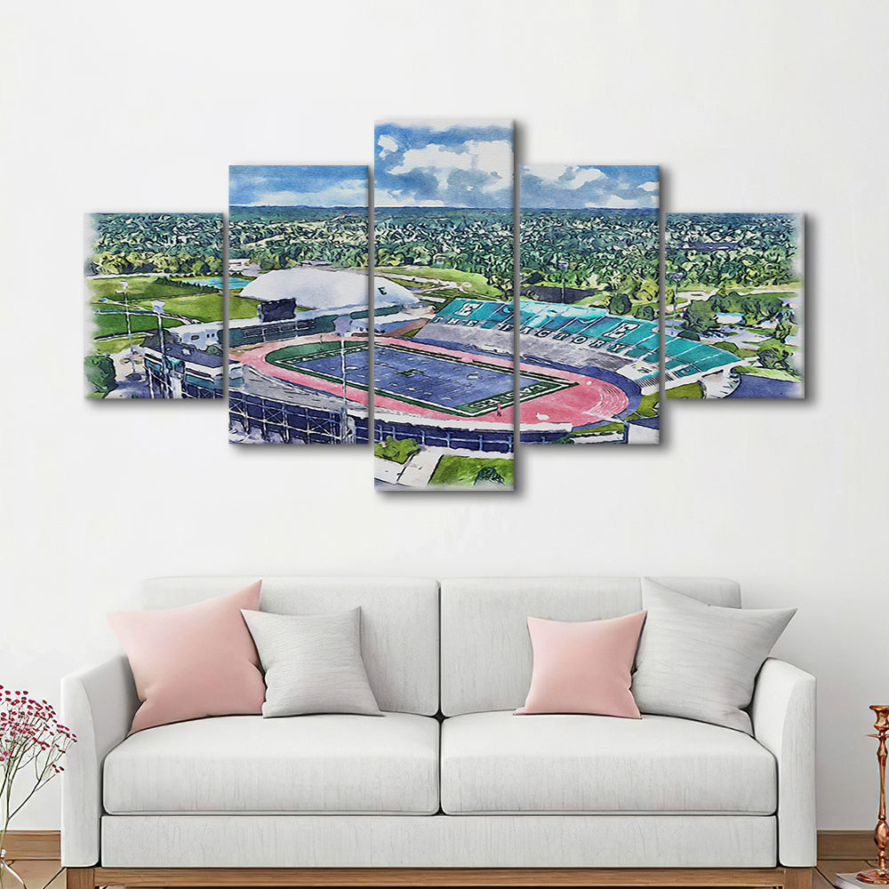 Rynearson Painting Stadium Watercolor, Ypsilanti Michigan Watercolor, Sport Art, Mixed 5 Panel, Canvas Print Wall Art
