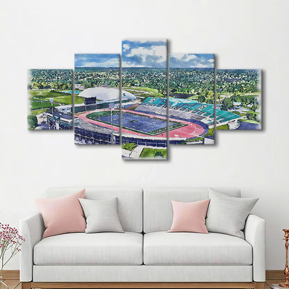 Rynearson Painting Stadium Watercolor, Ypsilanti Michigan Watercolor, Sport Art, Mixed 5 Panel, Canvas Print Wall Art