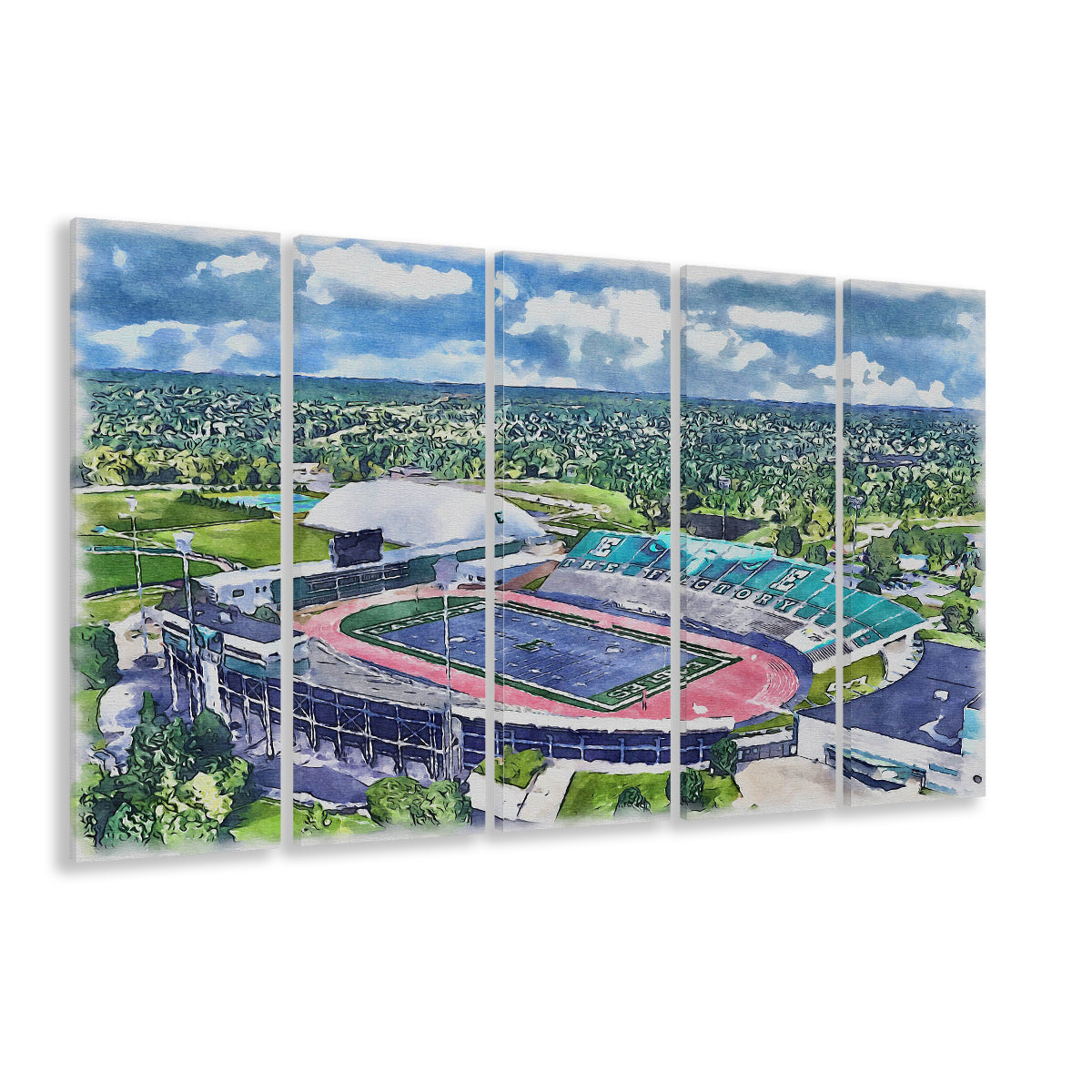 Rynearson Painting Stadium Watercolor, Ypsilanti Michigan Watercolor, Sport Art, Extra Large Canvas Print Wall Art