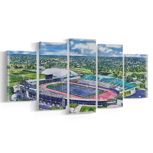 Rynearson Painting Stadium Watercolor, Ypsilanti Michigan Watercolor, Sport Art, Mixed 5 Panel, Canvas Print Wall Art