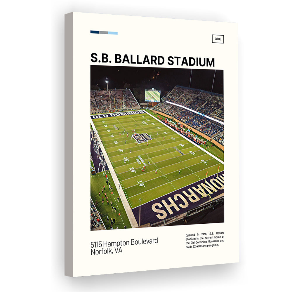 S.B. Ballard Stadium Print, Old Dominion Monarchs Stadium Canvas Art, Fan Gifts, Sport Art, Canvas Print Wall Art