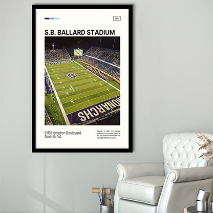 S.B. Ballard Stadium Print, Old Dominion Monarchs Stadium Art, Gifts for him, Sport Art, Framed Art Print Wall Decor