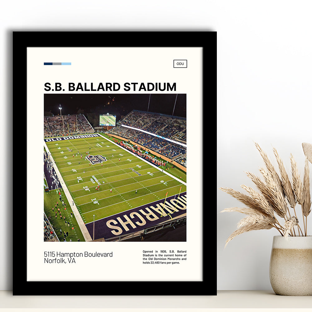 S.B. Ballard Stadium Print, Old Dominion Monarchs Stadium Art, Gifts for him, Sport Art, Framed Art Print Wall Decor