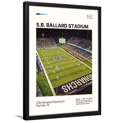 S.B. Ballard Stadium Print, Old Dominion Monarchs Stadium Art, Gifts for him, Sport Art, Framed Art Print Wall Decor