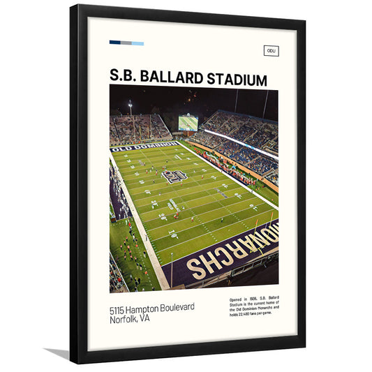 S.B. Ballard Stadium Print, Old Dominion Monarchs Stadium Art, Gifts for him, Sport Art, Framed Art Print Wall Decor