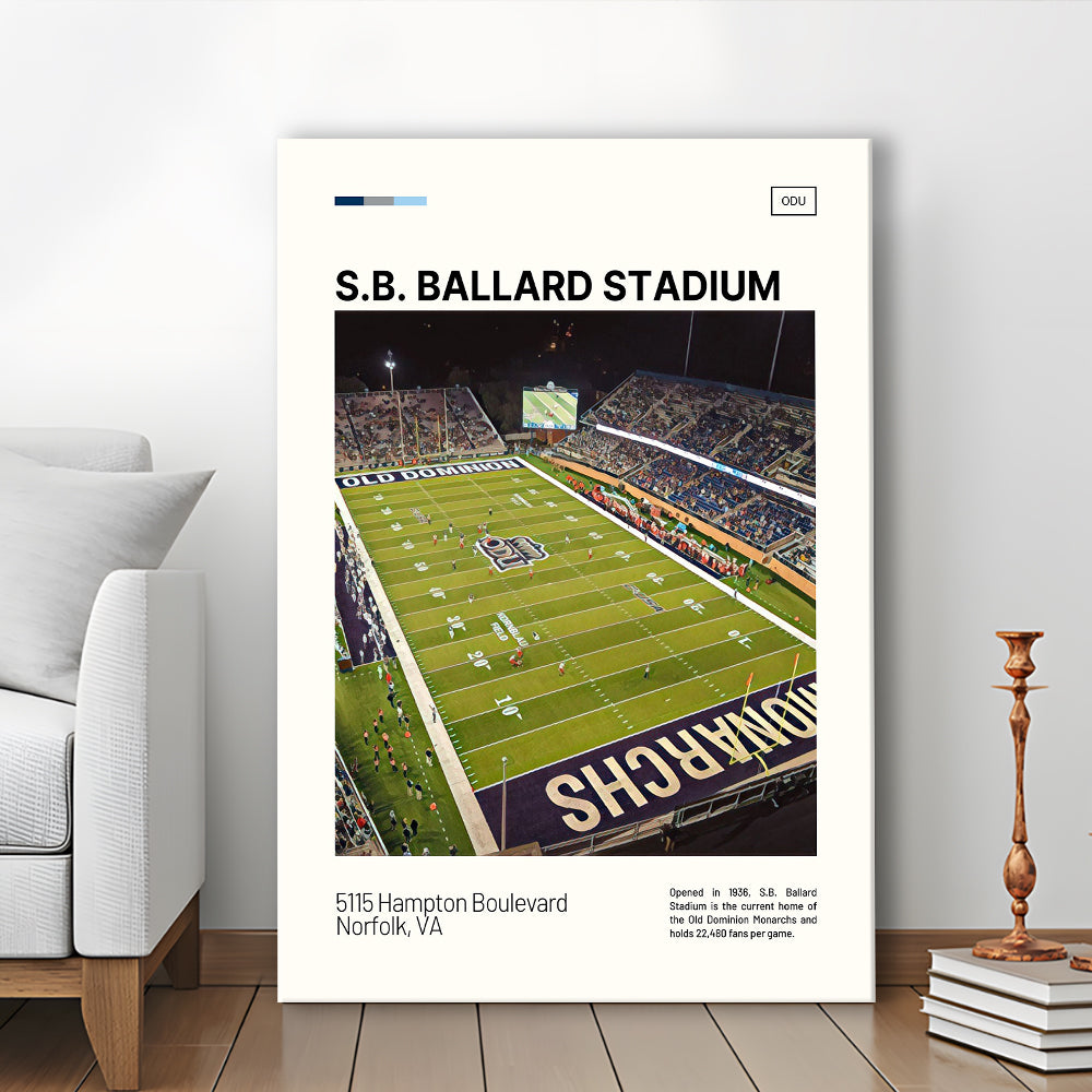 S.B. Ballard Stadium Print, Old Dominion Monarchs Stadium Canvas Art, Fan Gifts, Sport Art, Canvas Print Wall Art