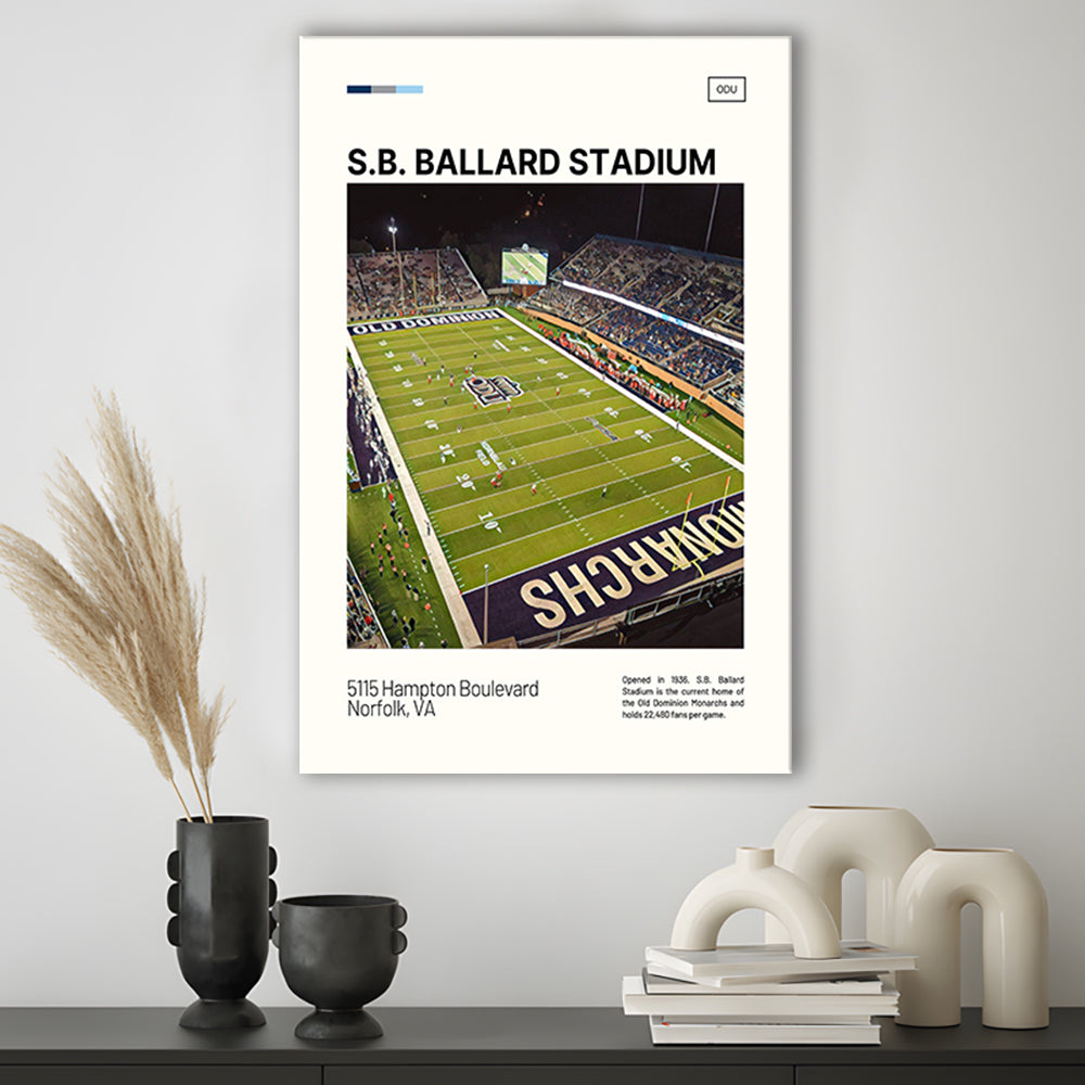 S.B. Ballard Stadium Print, Old Dominion Monarchs Stadium Canvas Art, Fan Gifts, Sport Art, Canvas Print Wall Art