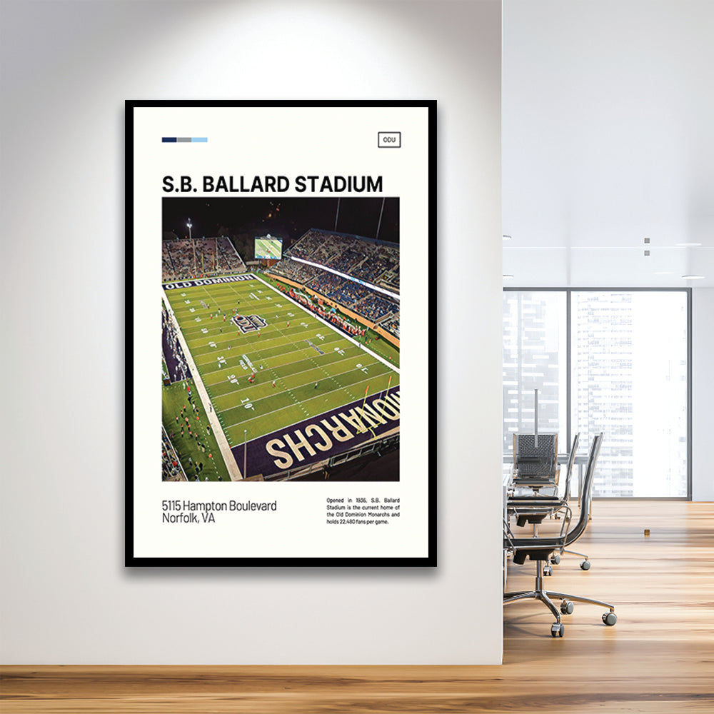 S.B. Ballard Stadium Print, Old Dominion Monarchs Stadium Art, Gifts for him, Sport Art, Framed Art Print Wall Decor