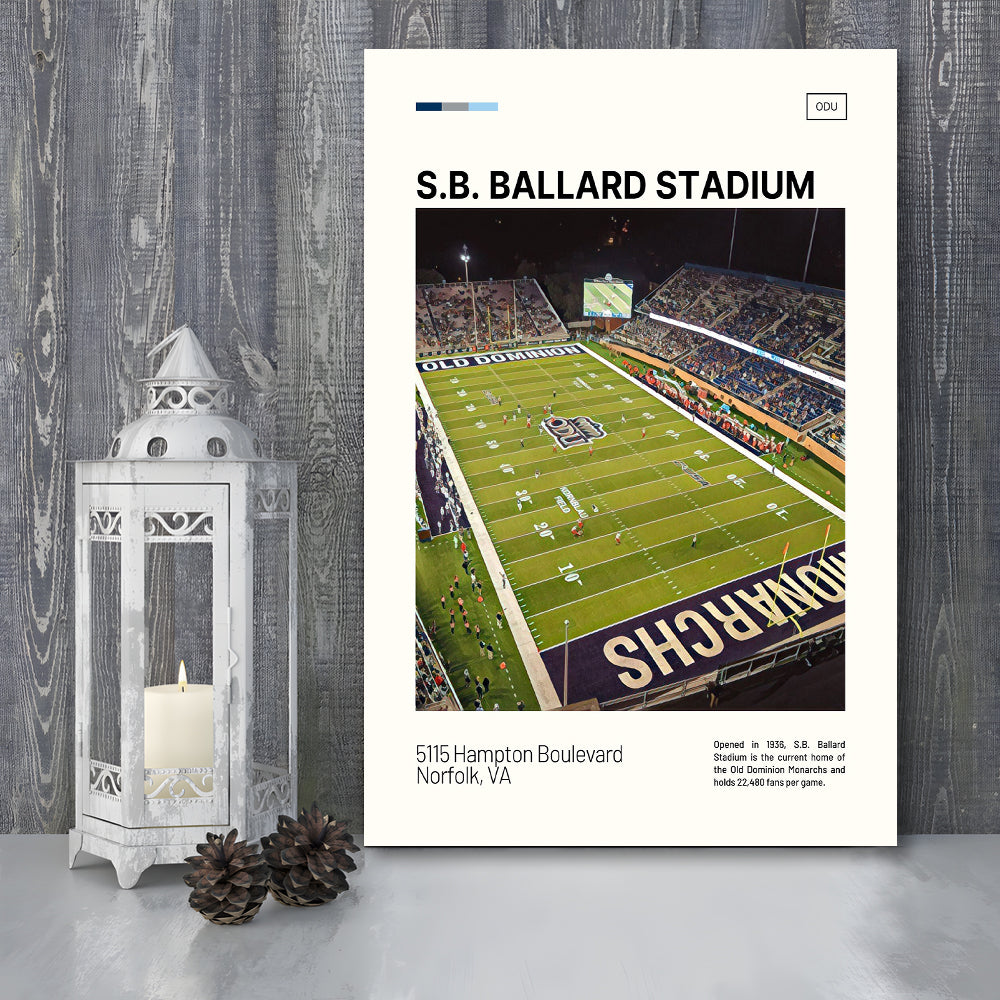 S.B. Ballard Stadium Print, Old Dominion Monarchs Stadium Canvas Art, Fan Gifts, Sport Art, Canvas Print Wall Art