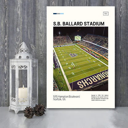 S.B. Ballard Stadium Print, Old Dominion Monarchs Stadium Canvas Art, Fan Gifts, Sport Art, Canvas Print Wall Art
