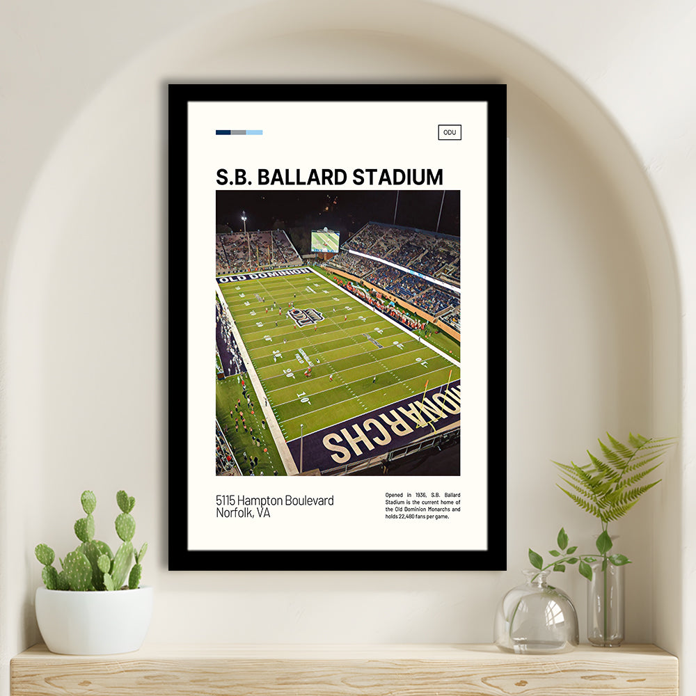 S.B. Ballard Stadium Print, Old Dominion Monarchs Stadium Art, Gifts for him, Sport Art, Framed Art Print Wall Decor