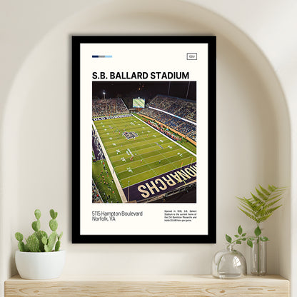 S.B. Ballard Stadium Print, Old Dominion Monarchs Stadium Art, Gifts for him, Sport Art, Framed Art Print Wall Decor