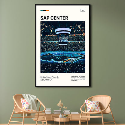 SAP Center Print, San Jose Sharks Stadium Canvas Art, Man Cave Gift, Floating Framed Canvas Print Wall Art