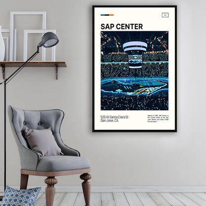 SAP Center Print, San Jose Sharks Stadium Canvas Art, Man Cave Gift, Floating Framed Canvas Print Wall Art