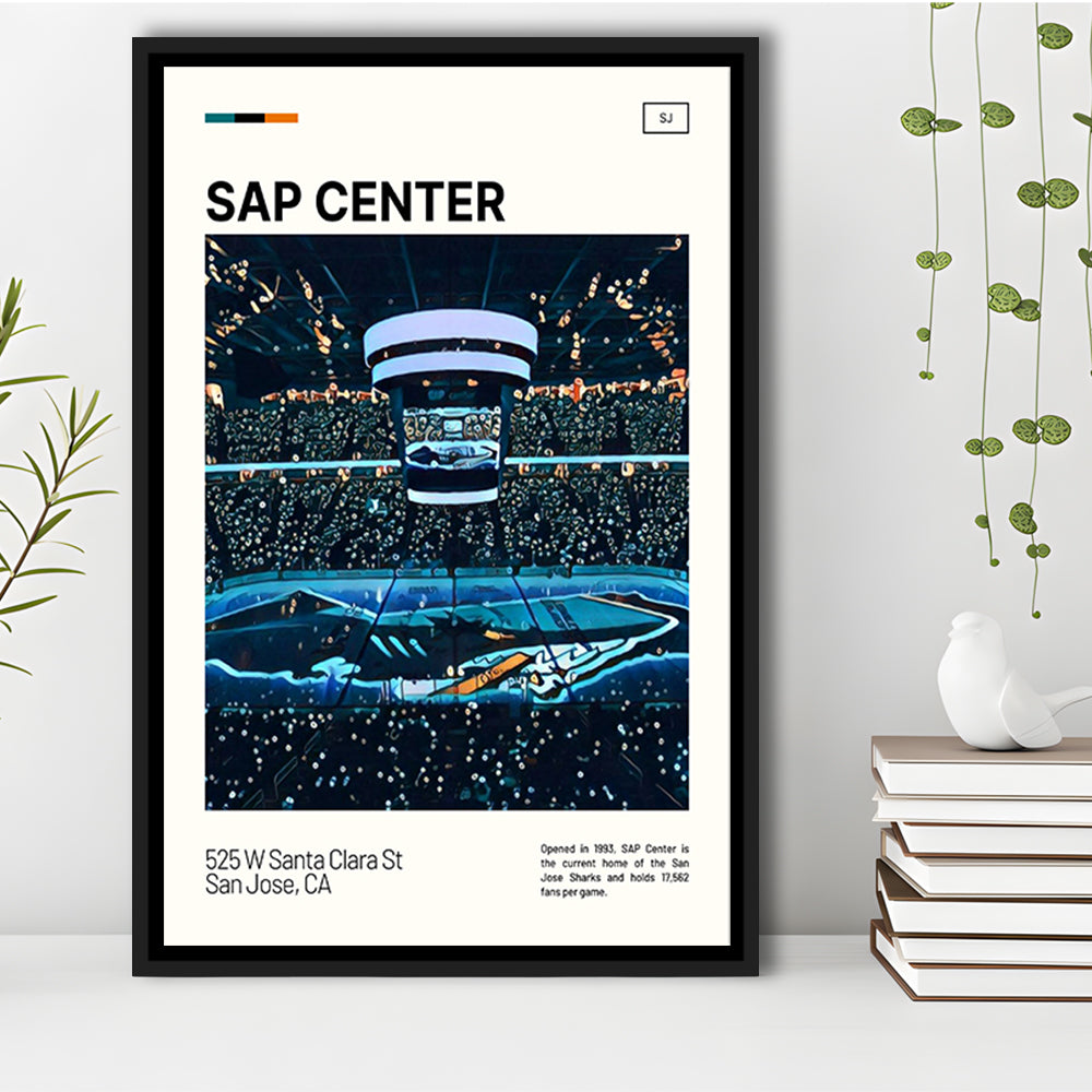 SAP Center Print, San Jose Sharks Stadium Canvas Art, Man Cave Gift, Floating Framed Canvas Print Wall Art