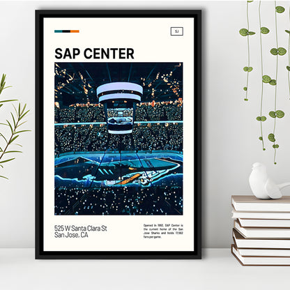 SAP Center Print, San Jose Sharks Stadium Canvas Art, Man Cave Gift, Floating Framed Canvas Print Wall Art
