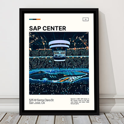 SAP Center Print, San Jose Sharks Stadium Canvas Art, Man Cave Gift, Floating Framed Canvas Print Wall Art