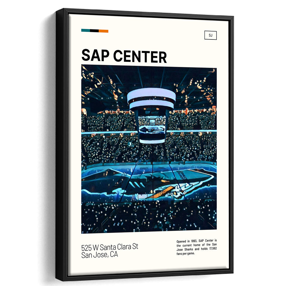 SAP Center Print, San Jose Sharks Stadium Canvas Art, Man Cave Gift, Floating Framed Canvas Print Wall Art