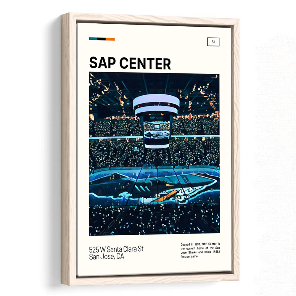 SAP Center Print, San Jose Sharks Stadium Canvas Art, Man Cave Gift, Floating Framed Canvas Print Wall Art