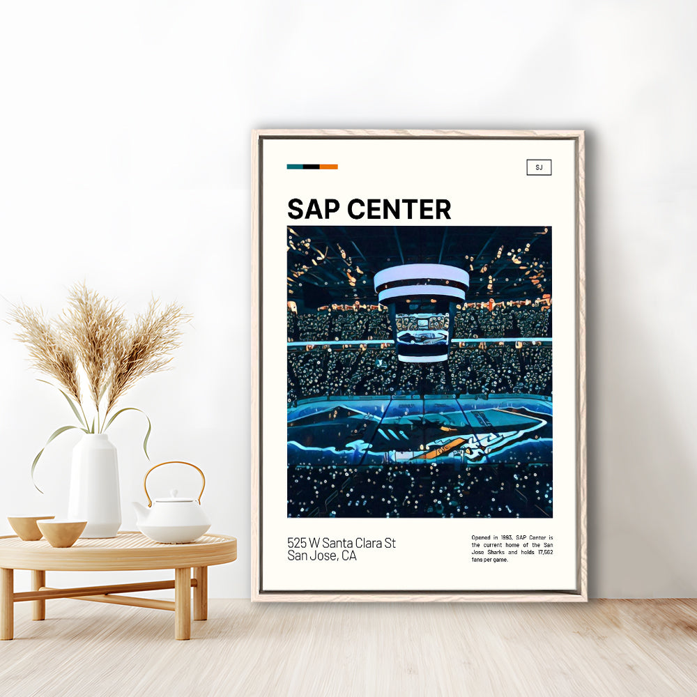 SAP Center Print, San Jose Sharks Stadium Canvas Art, Man Cave Gift, Floating Framed Canvas Print Wall Art
