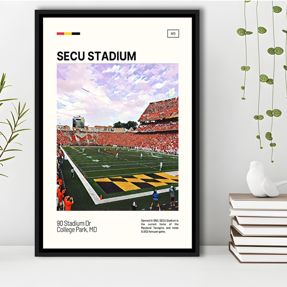 SECU Stadium Print, Maryland Terrapins Stadium Canvas Art, Man Cave Gift, Floating Framed Canvas Print Wall Art