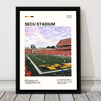 SECU Stadium Print, Maryland Terrapins Stadium Canvas Art, Man Cave Gift, Floating Framed Canvas Print Wall Art