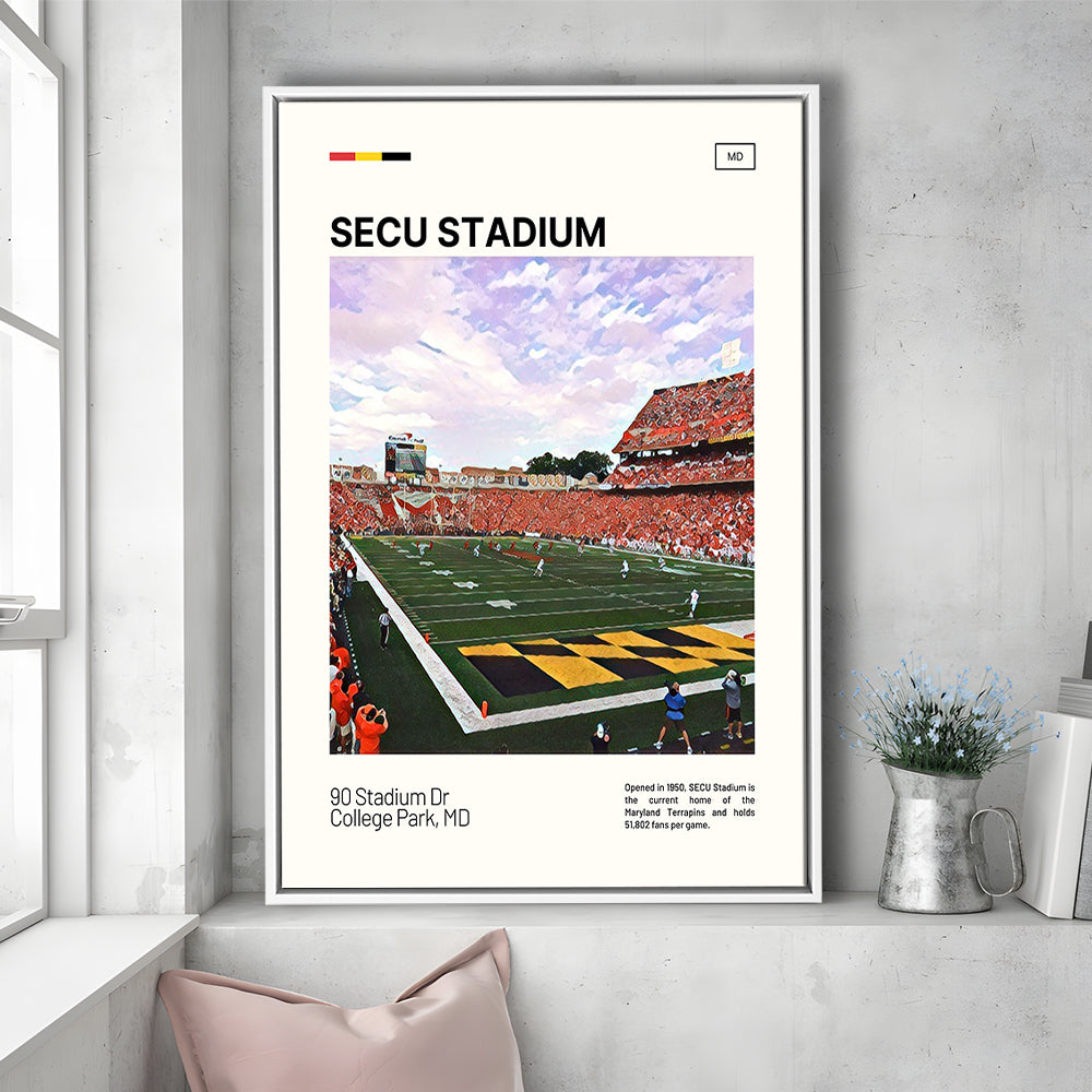 SECU Stadium Print, Maryland Terrapins Stadium Canvas Art, Man Cave Gift, Floating Framed Canvas Print Wall Art