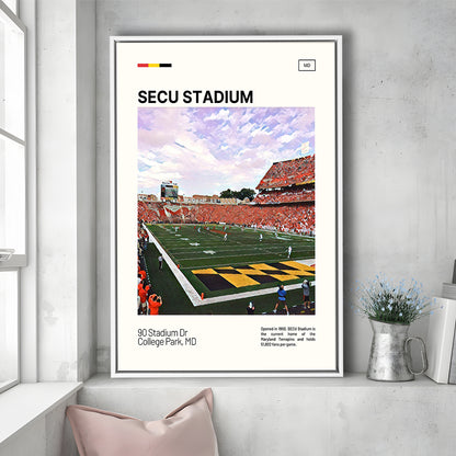 SECU Stadium Print, Maryland Terrapins Stadium Canvas Art, Man Cave Gift, Floating Framed Canvas Print Wall Art