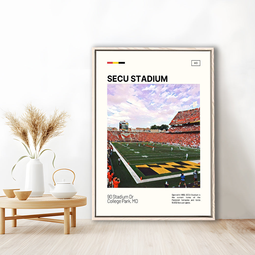 SECU Stadium Print, Maryland Terrapins Stadium Canvas Art, Man Cave Gift, Floating Framed Canvas Print Wall Art