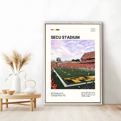 SECU Stadium Print, Maryland Terrapins Stadium Canvas Art, Man Cave Gift, Floating Framed Canvas Print Wall Art
