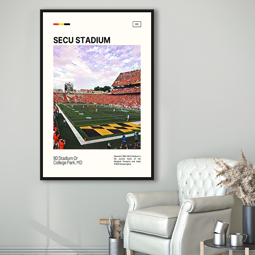 SECU Stadium Print, Maryland Terrapins Stadium Canvas Art, Man Cave Gift, Floating Framed Canvas Print Wall Art