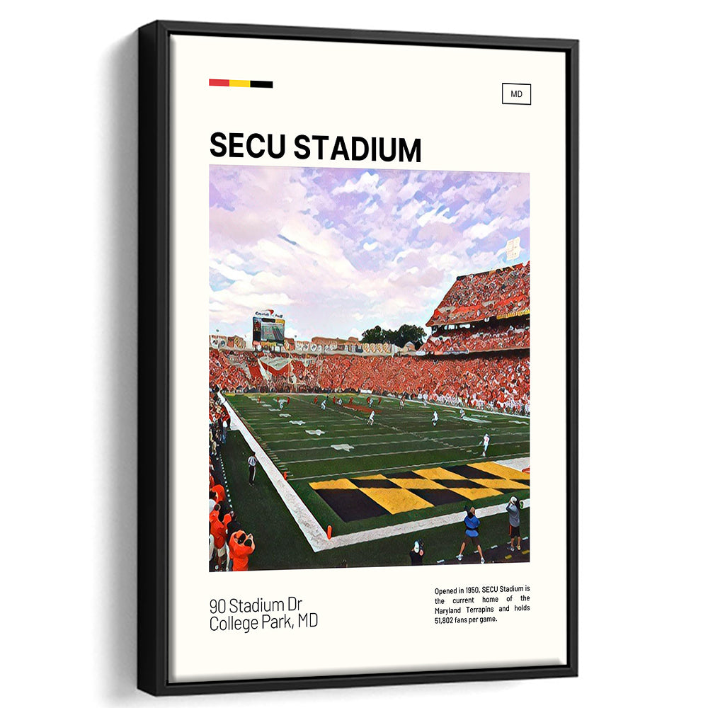 SECU Stadium Print, Maryland Terrapins Stadium Canvas Art, Man Cave Gift, Floating Framed Canvas Print Wall Art