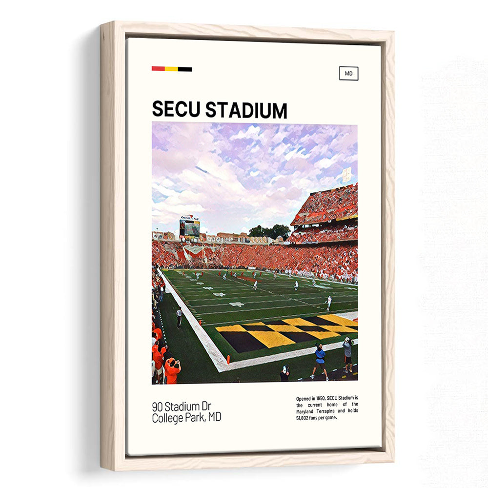 SECU Stadium Print, Maryland Terrapins Stadium Canvas Art, Man Cave Gift, Floating Framed Canvas Print Wall Art