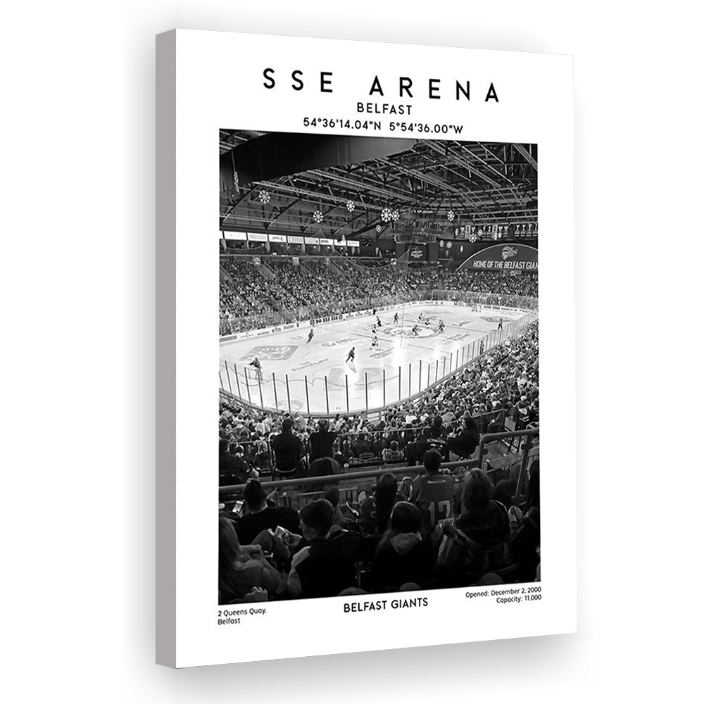 Sse Arena Belfast Stadium Black And White, Belfast Giants Hockey Stadium Wall Art, Canvas Prints Wall Art, Man Cave Decor