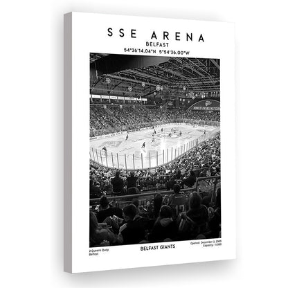 Sse Arena Belfast Stadium Black And White, Belfast Giants Hockey Stadium Wall Art, Canvas Prints Wall Art, Man Cave Decor