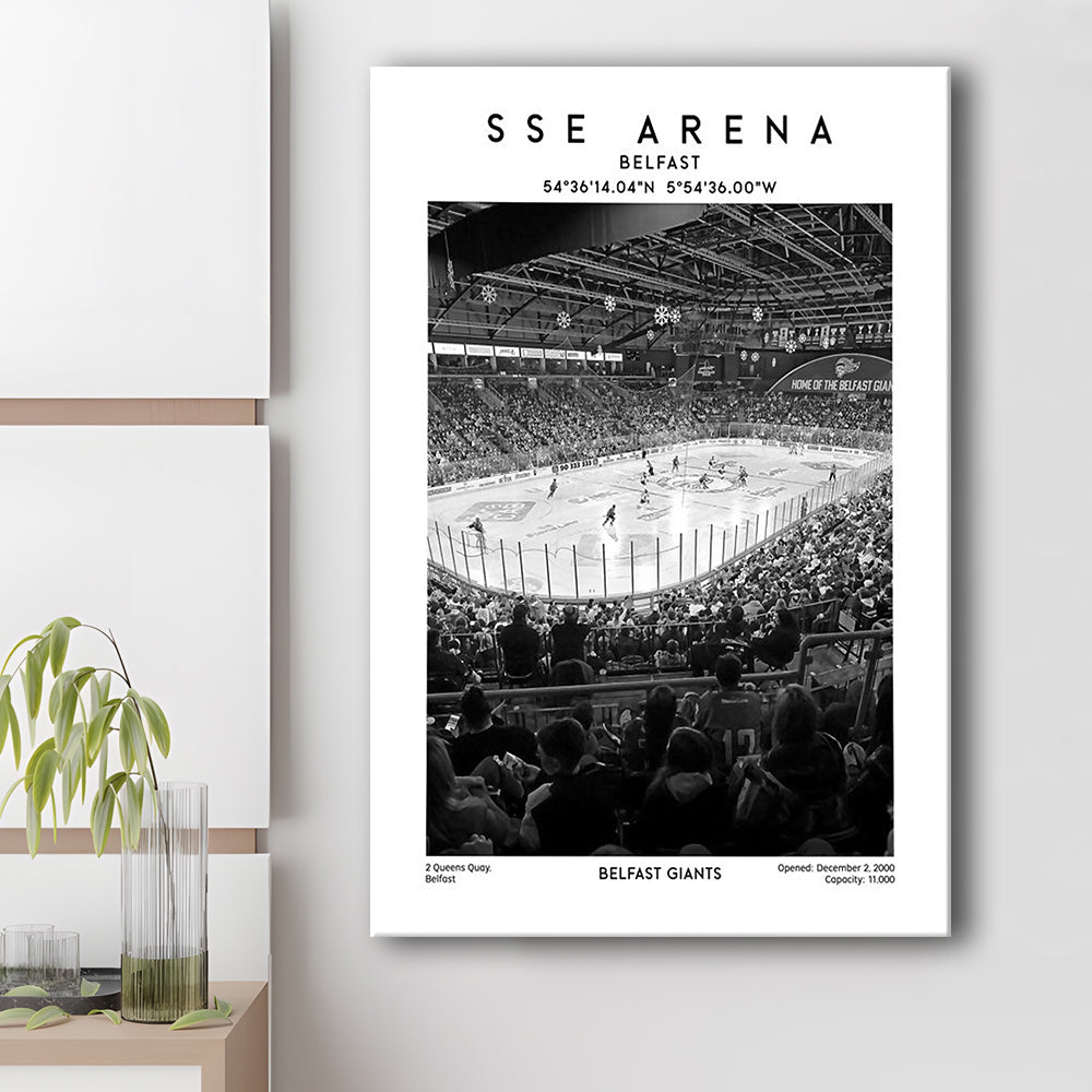 Sse Arena Belfast Stadium Black And White, Belfast Giants Hockey Stadium Wall Art, Canvas Prints Wall Art, Man Cave Decor