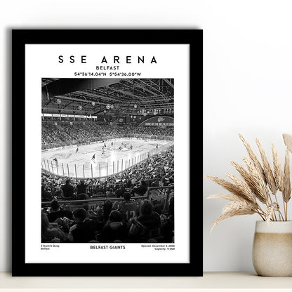 Sse Arena Belfast Stadium Black And White, Belfast Giants Hockey Stadium Wall Art Print, Framed Art Prints Wall Decor