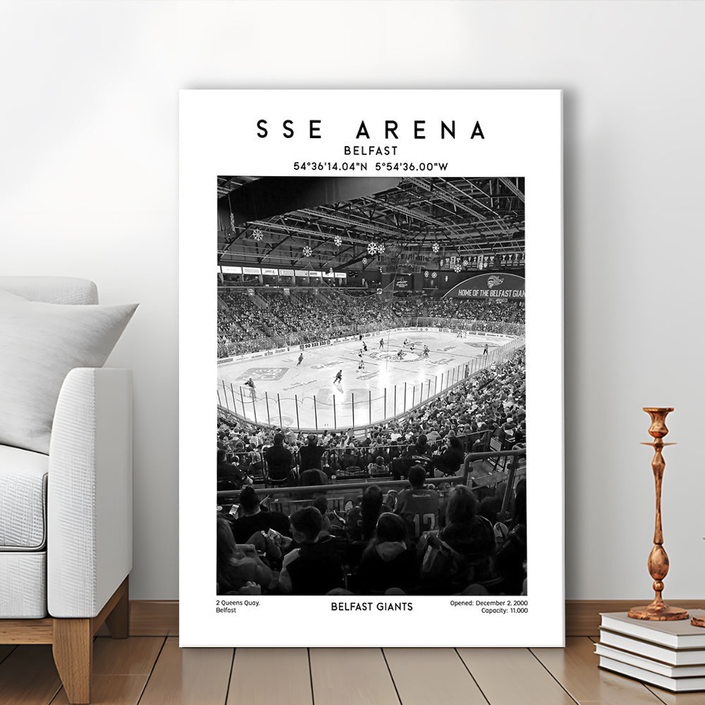Sse Arena Belfast Stadium Black And White, Belfast Giants Hockey Stadium Wall Art, Canvas Prints Wall Art, Man Cave Decor