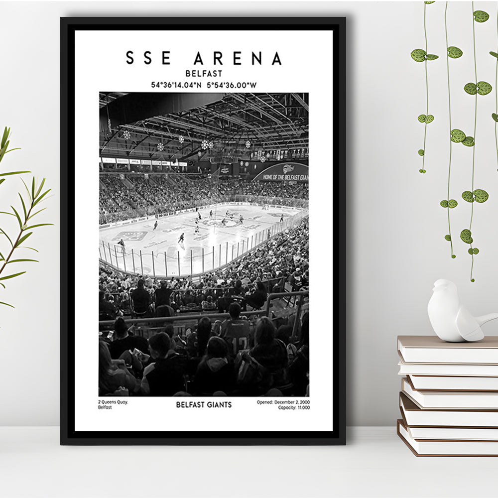 Sse Arena Belfast Stadium Black And White, Belfast Giants Hockey Stadium Wall Art Print, Framed Canvas Prints Wall Art