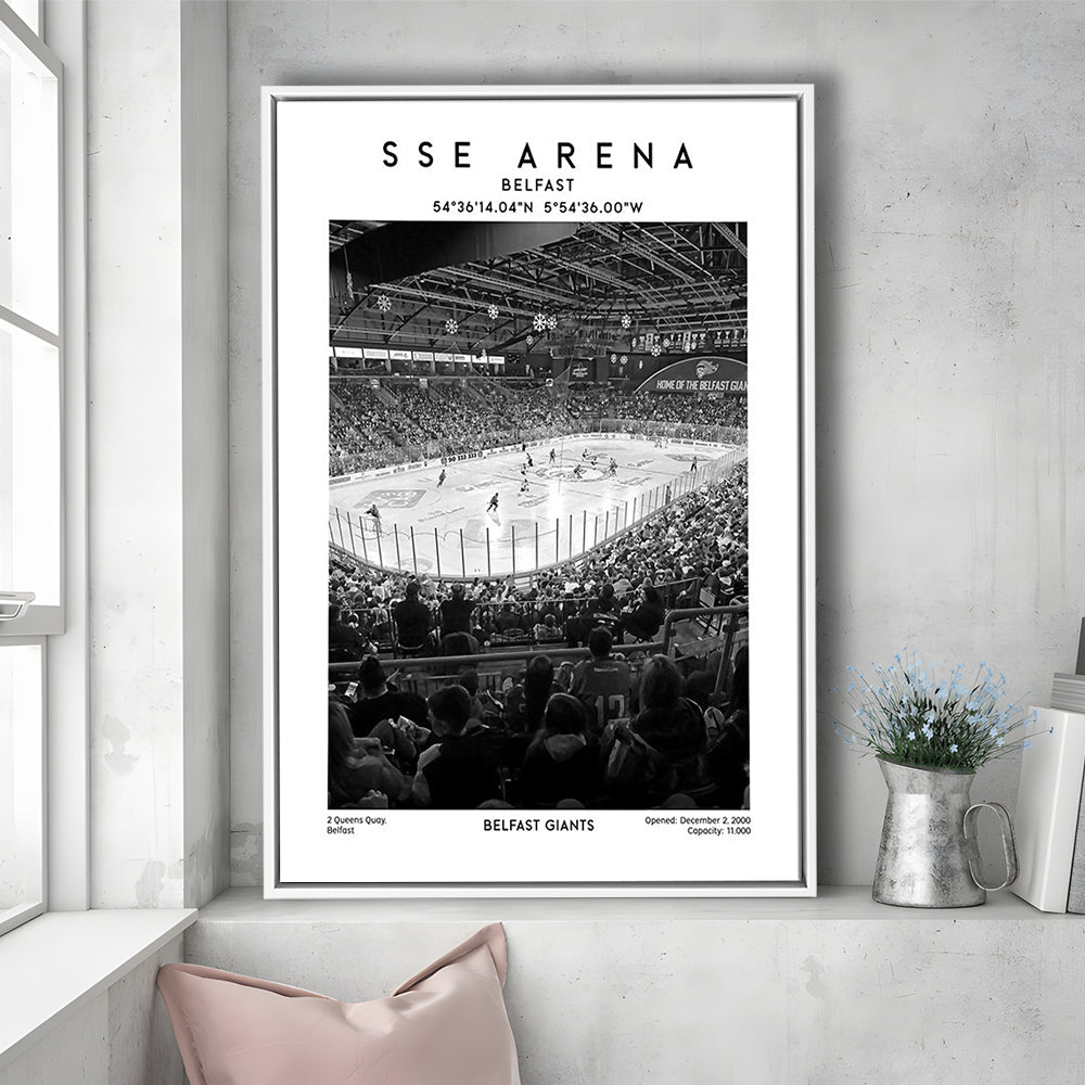 Sse Arena Belfast Stadium Black And White, Belfast Giants Hockey Stadium Wall Art Print, Framed Canvas Prints Wall Art