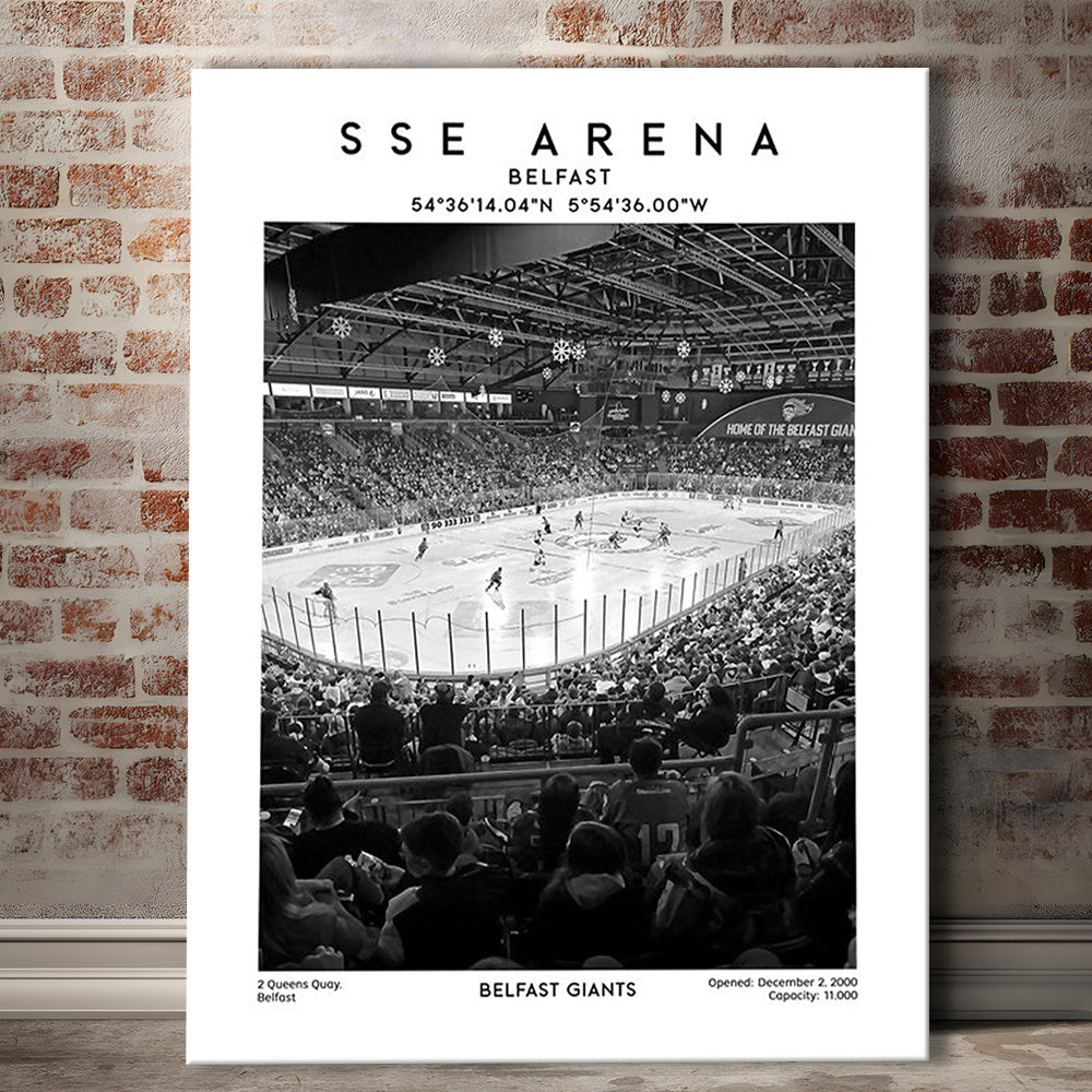 Sse Arena Belfast Stadium Black And White, Belfast Giants Hockey Stadium Wall Art, Canvas Prints Wall Art, Man Cave Decor