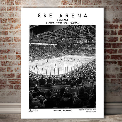 Sse Arena Belfast Stadium Black And White, Belfast Giants Hockey Stadium Wall Art, Canvas Prints Wall Art, Man Cave Decor