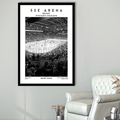 Sse Arena Belfast Stadium Black And White, Belfast Giants Hockey Stadium Wall Art Print, Framed Art Prints Wall Decor